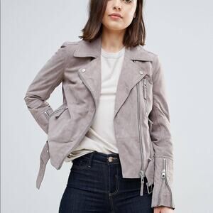 ASOS Urbancode London Suede Moto Biker Jacket in Gray Size UK 14 US‎ 10
